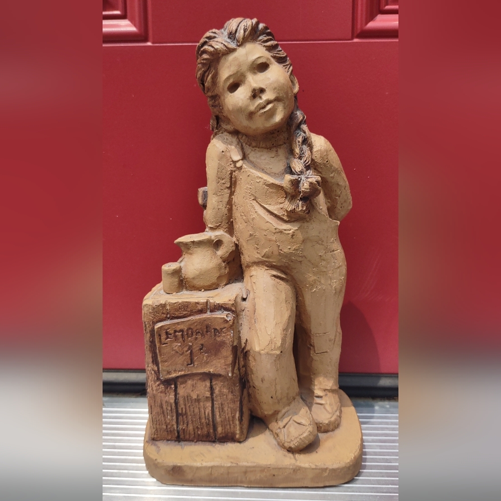 Vintage Signed Lee Bortin Originals Chicago Clay Sculpture Girl Lemonade stand